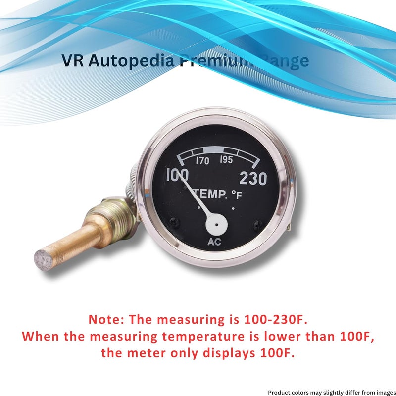 VR Autopedia Temperature Gauge for Ford Tractors: 2N 8N 9N NAA 601 701 801 901 2000 4000 Golden Jubilee | 52mm Diameter, 72” Lead, 100-250F, Chrome Bezel | FDFDTMP72 Temp Meter FD - Image 3